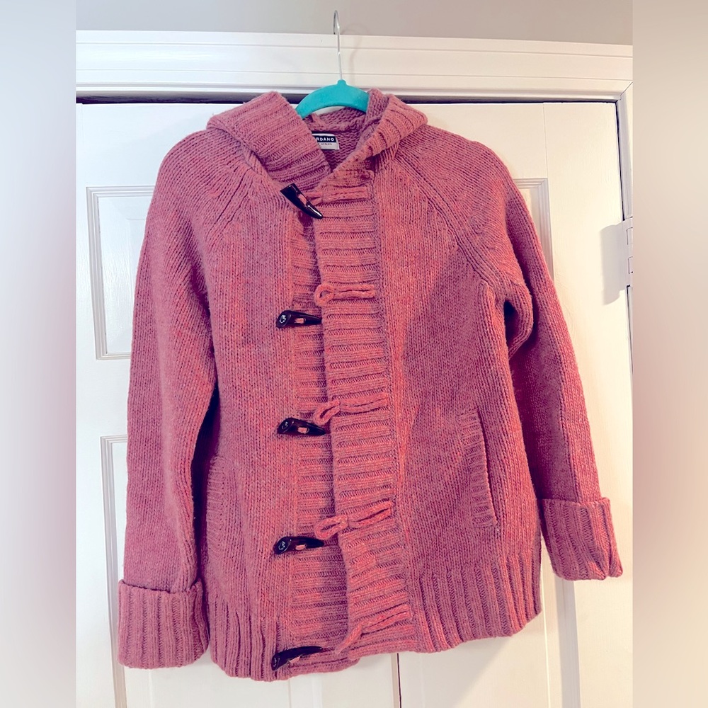 Wool blend light pink hooded toggle button sweater girls size large